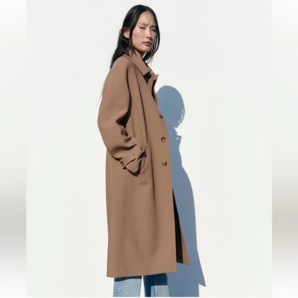 New Zara Champagne Long Pocket Coat Ref 2848/948 Small - Picture 7 of 14